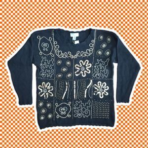 VTG 80s Beaded and Sequined Gold and Black Knit Sweater Sz M Margules Sz M
